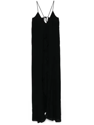 Pre-owned Jil Sander Ruffle-detail Maxi Dress In Black