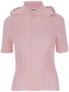 Jil Sander Ruffle Flounce Polo Shirt In Viscose Blend In Pink
