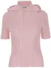 Jil Sander Ruffle Flounce Polo Shirt In Viscose Blend In Pink