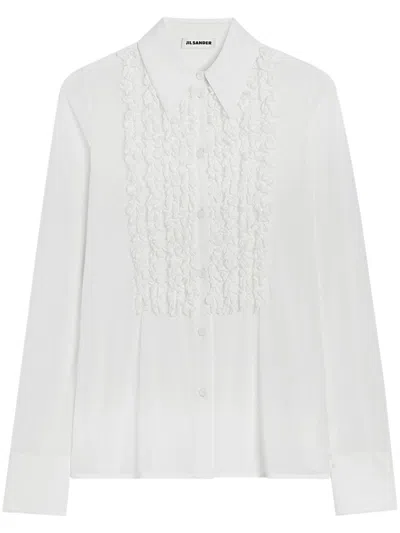 Jil Sander Ruffle Long Sleeves Shirt In 白色