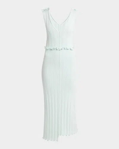 Jil Sander Ruffle Sleeveless Fine Rib Cotton Midi Dress In Blue