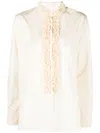 Jil Sander Embroidered Ruffle-trim Blouse In Neutrals