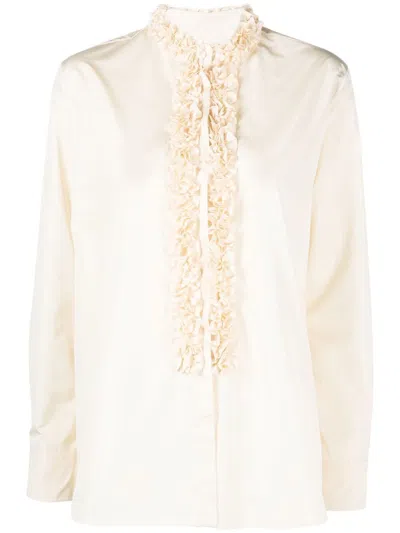 Jil Sander Embroidered Ruffle-trim Blouse In Pink
