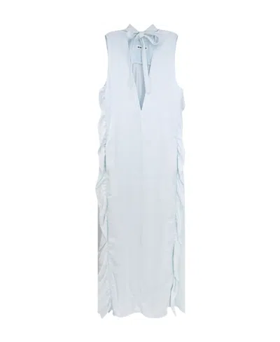 Jil Sander Ruffle-trim Satin Maxi Dress In Blue