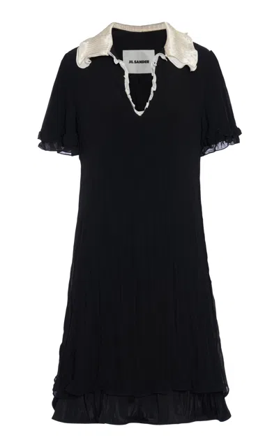 Jil Sander Ruffle-trimmed Silk Chiffon Mini Dress In Black