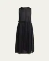 Jil Sander Ruffle Waist Dress With Pleated Skirt In Black