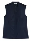 Jil Sander Ruffled Collarless Shirt In Blue