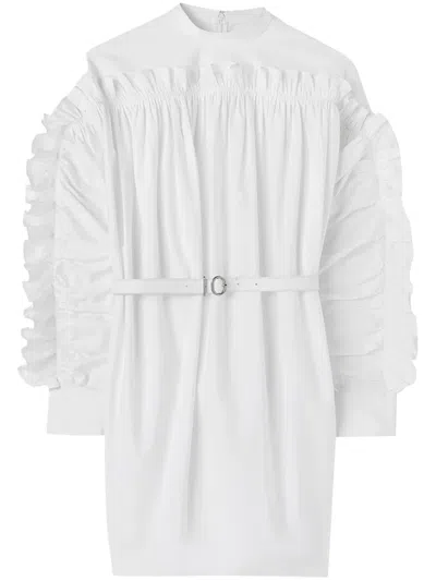 Jil Sander Ruffled-detail Cotton Minidress In 100 White