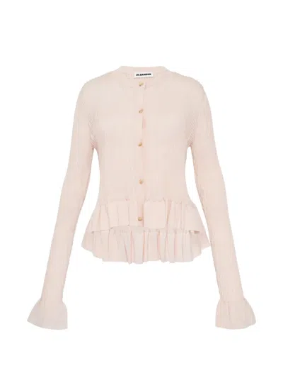 Jil Sander Ruffled-hem Cardigan In Pink