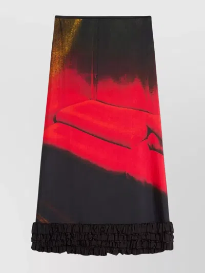 JIL SANDER RUFFLED HEM HIGH WAIST MIDI SKIRT