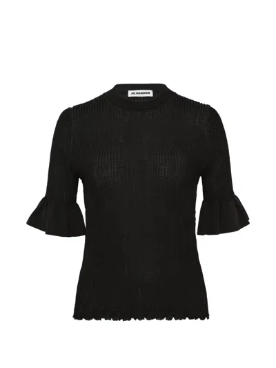 Jil Sander Short Sleeve Superfine Shiny T-shirt In Black