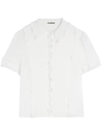 Jil Sander Ruffled Silk Shirt In White
