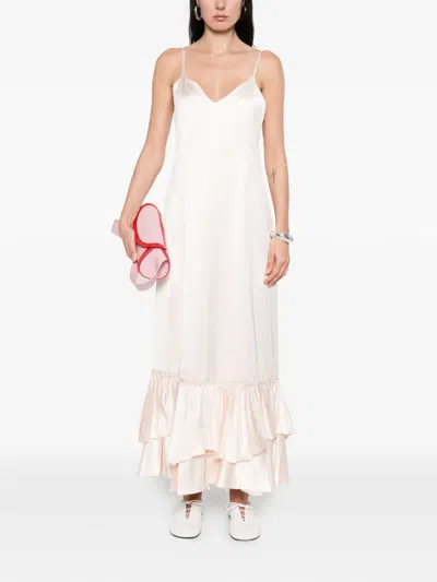 Jil Sander Ruffled Slip Dress In White