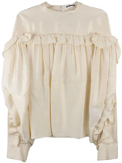 Jil Sander Ruffled Top In Neutrals
