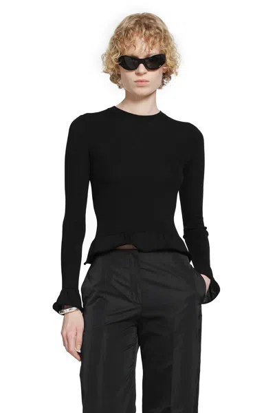 Jil Sander Ruffled Wool Jumper In Black
