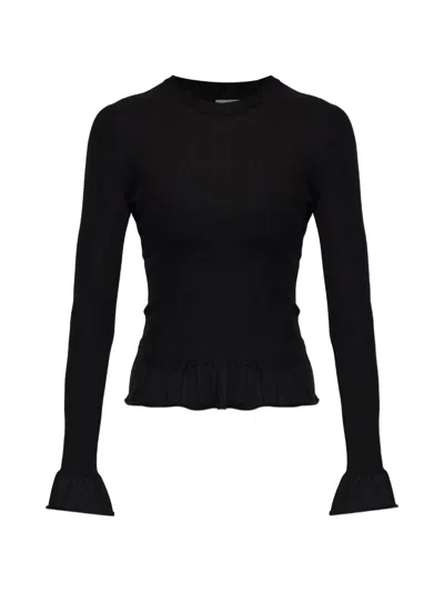 Jil Sander Ruffled-cuff Ribbed Sweater In Black