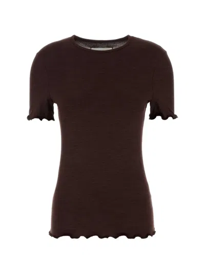 Jil Sander Stretch Silk Blend T Shirt Crew Neck In Brown