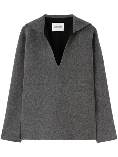 Jil Sander Sailor Collar Knitted Top In Grey