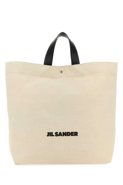 Jil Sander Leather Handles Canvas Tote In Brown