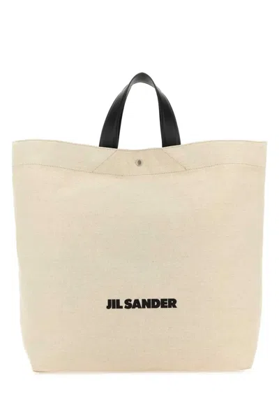 Jil Sander Sand Canvas Flat Shopping Bag In Neutral