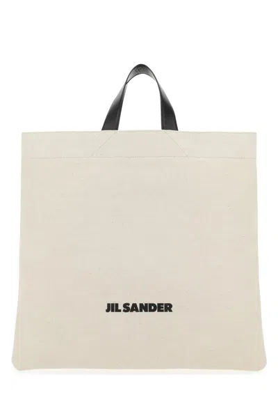 Jil Sander Sand Canvas Shopping Bag In Animal Print