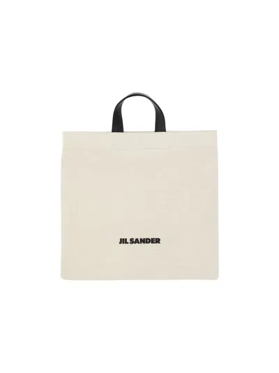 Jil Sander Sand Canvas Shopping Bag In Natural