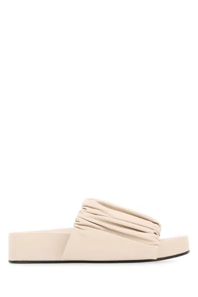 Jil Sander Sand Leather Slippers In Neutral