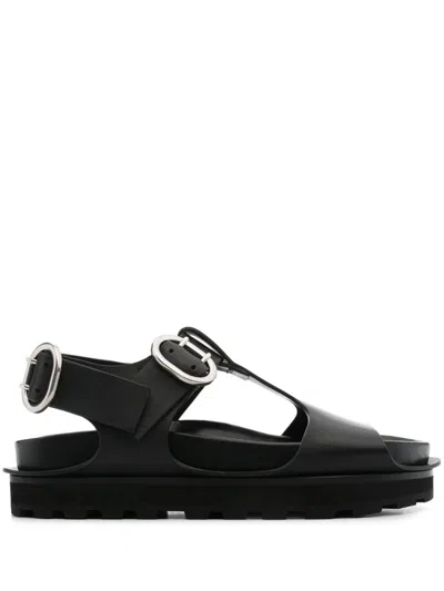 Jil Sander Leather Chunky Sandals In Nero