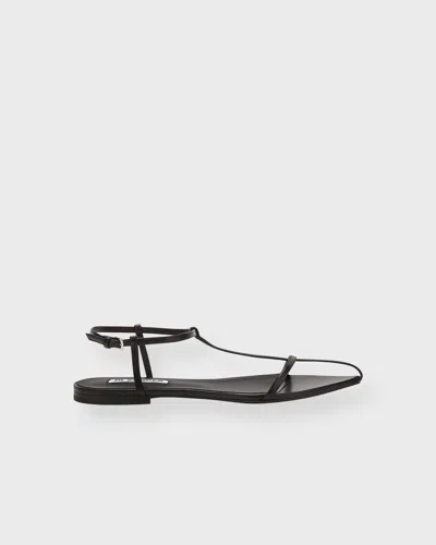 Jil Sander Leather Sandals Flat Sole Pointed Toe In Black