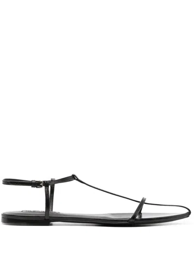 Jil Sander Leather Sandals Flat Sole Pointed Toe In Black