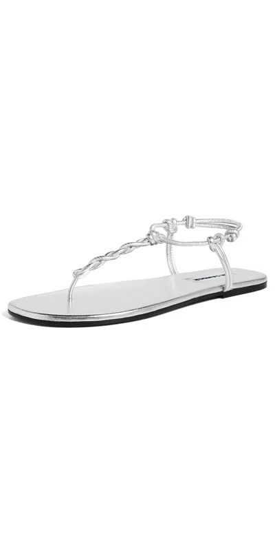Jil Sander Braided Metallic Leather Sandals In Gray