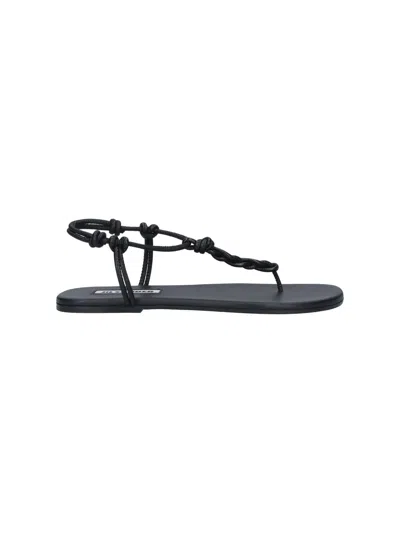 Jil Sander Braided Leather Sandals In Black