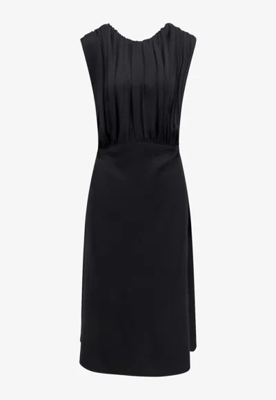 Jil Sander Satin Draped Midi Dress In Black