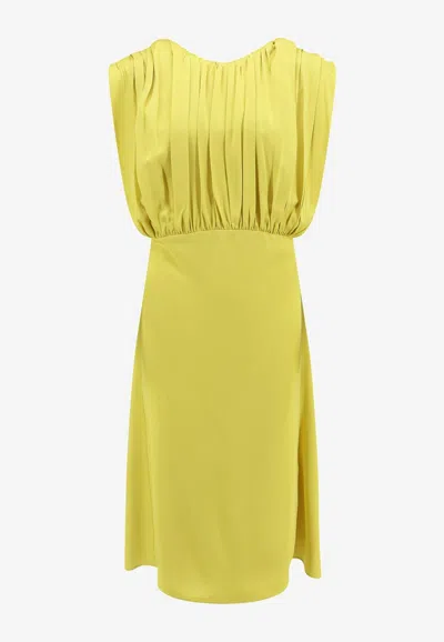 Jil Sander Satin Draped Midi Dress In Yellow