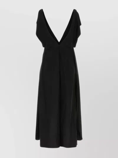 Jil Sander Satin Dress Knee-length Sleeveless V-neckline In Black