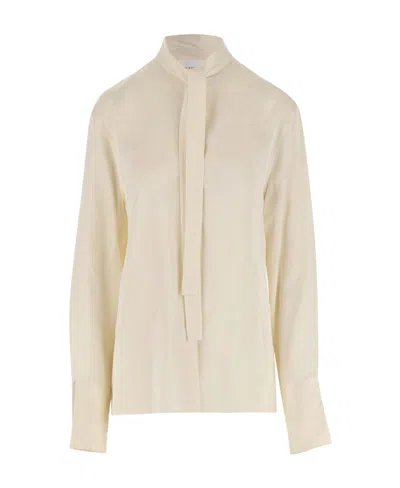 Jil Sander Satin-finish Tie-neck Blouse In Nude