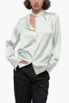 Shop Jil Sander Satin Fluid Shirt With Asymmetric Mandarin Collar In Blue