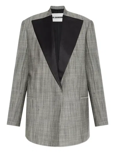 Jil Sander Satin-lapel Checked Jacket In Gray