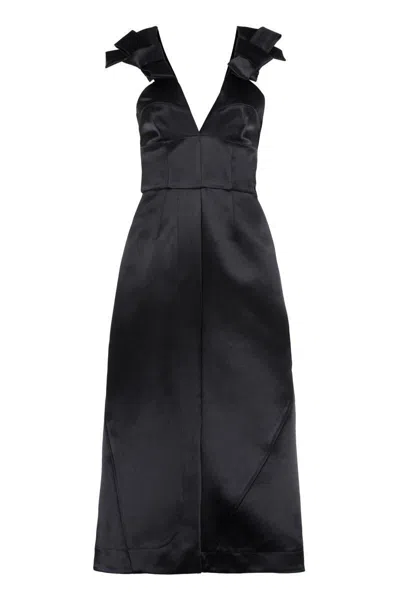 Jil Sander Satin Midi Dress In Black