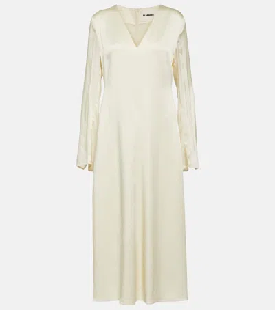Jil Sander Satin Midi Dress In White