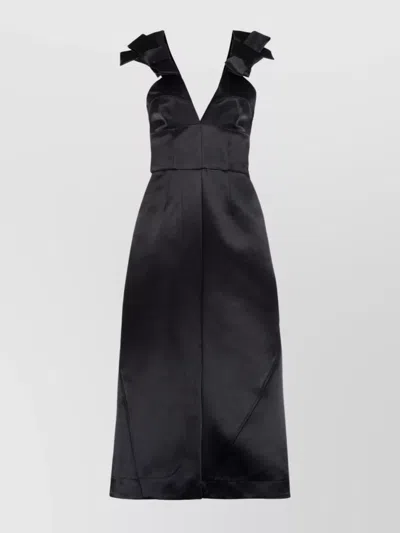 JIL SANDER SATIN MIDI DRESS WITH BOW ACCENTS