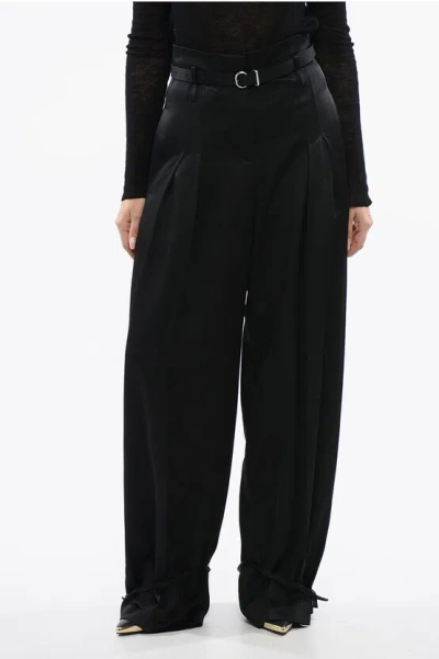 Jil Sander Satin Pants With Lace-up Hems In Black