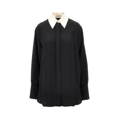 Jil Sander Satin Shirt With Contrasting Collar In Blue