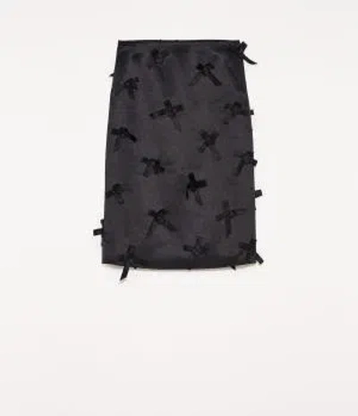 Jil Sander Satin Skirt With Embroidered Bows In Black