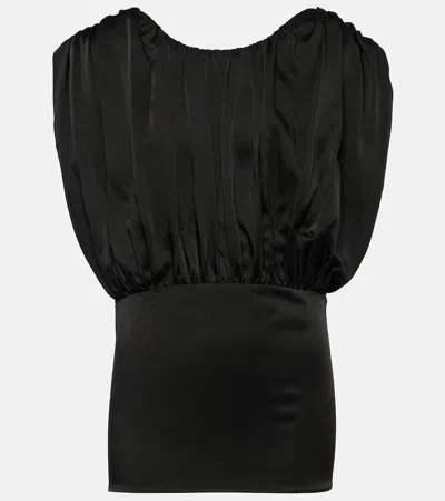 Jil Sander Gathered V-back Satin Top In Black