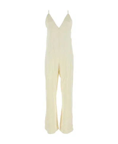 Jil Sander Scallop-edge Wide-leg Jumpsuit In White