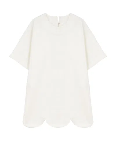 Jil Sander Scalloped Hem Short-sleeve Blouse In White