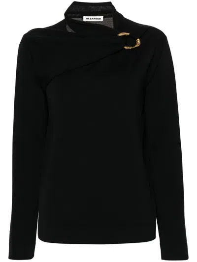 Jil Sander Scarf-detailed Knit Top In Black