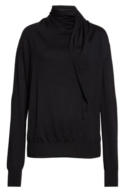 Jil Sander Scarf Tie Virgin Wool Sweater In Black