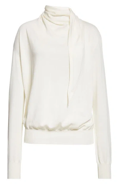Jil Sander Scarf Tie Virgin Wool Sweater In White